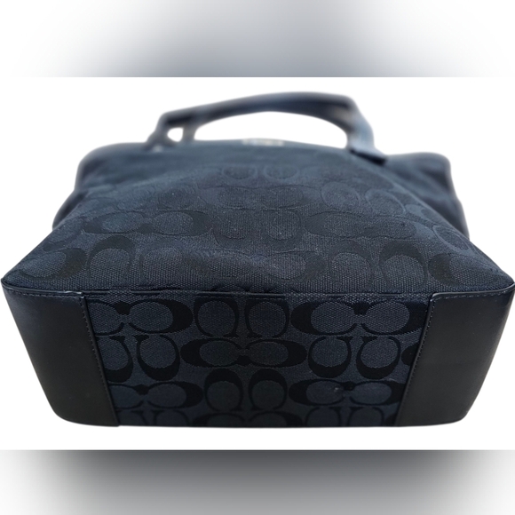 Coach Top Zip Black Signature Monogram Tote with Leather Trim, Horse & Carriage - Picture 13 of 14